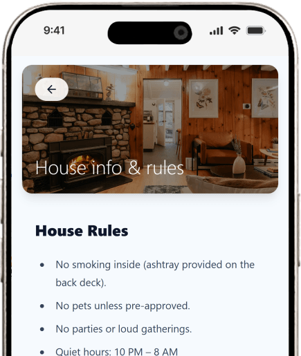 HelloGuestbook house rules page showing a list of house rules