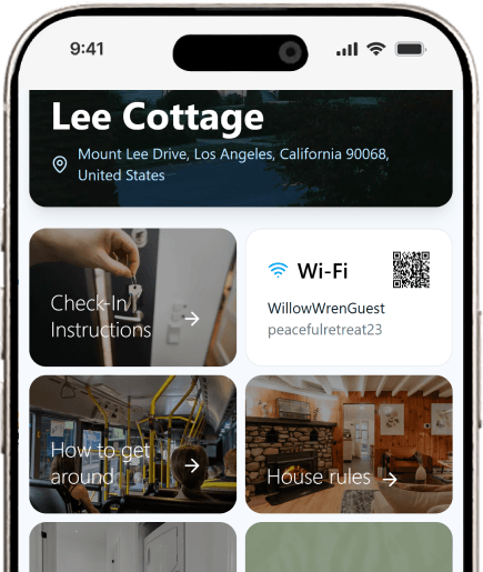 HelloGuestbook wifi page showing a QR code and a text field with wifi password and wifi name