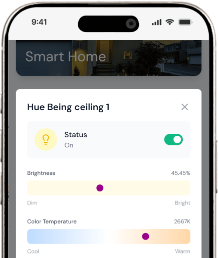 Smart home control interface showing organized room controls