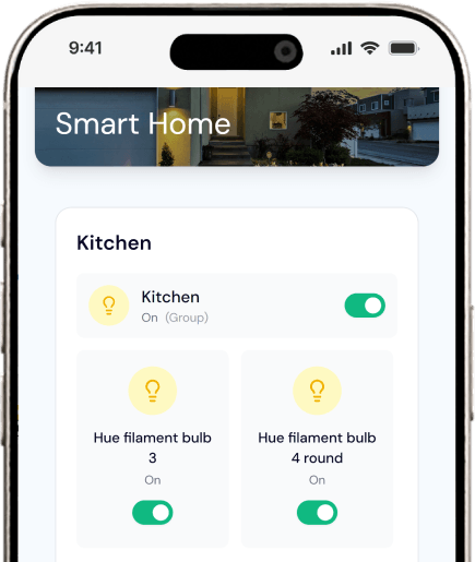Smart home control interface showing organized room controls