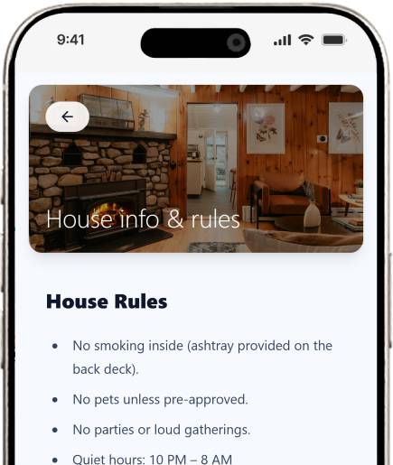 HelloGuestbook house rules page showing a list of house rules