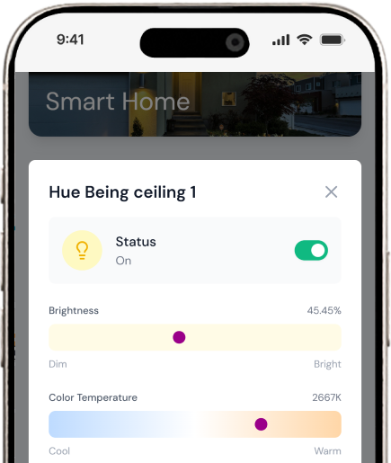 Smart home control interface showing organized room controls